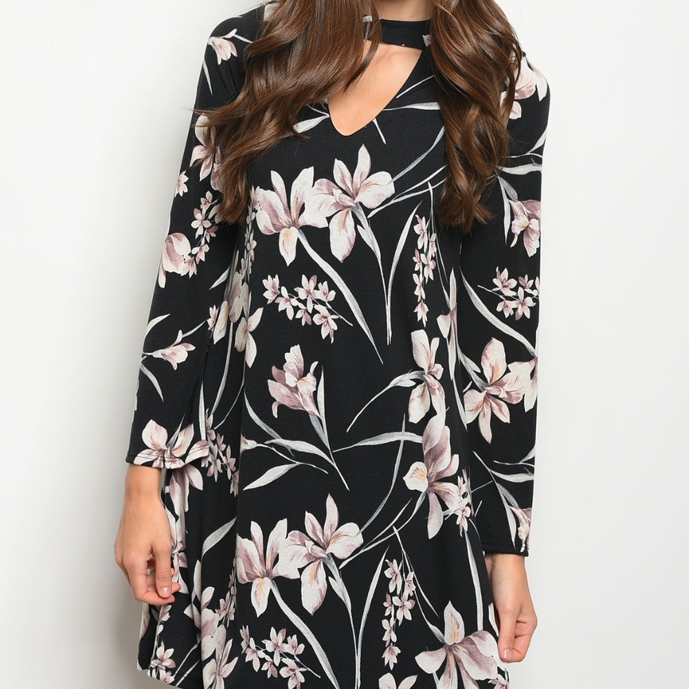 New Bo Bel Black Floral Midi Dress